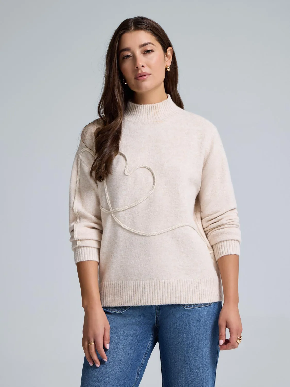 Braided Heart Mock Neck Sweater sold by Suzy Shier product image thumbnail 3