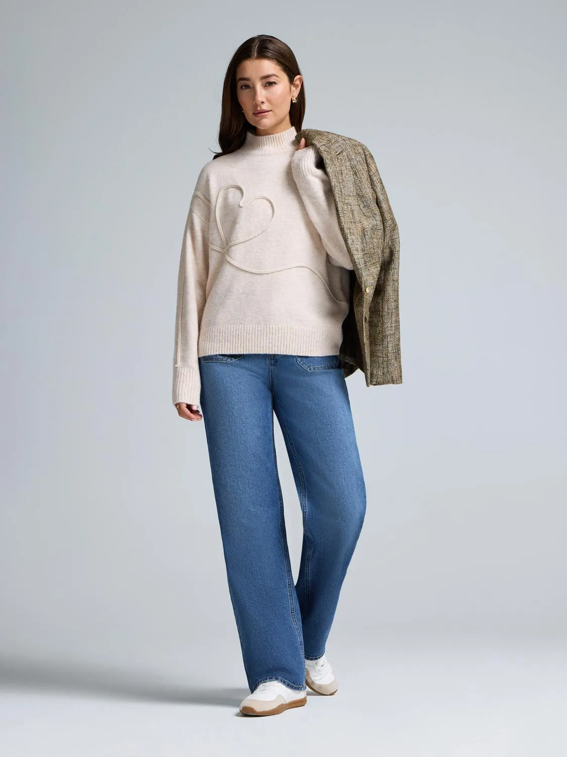 Braided Heart Mock Neck Sweater sold by Suzy Shier