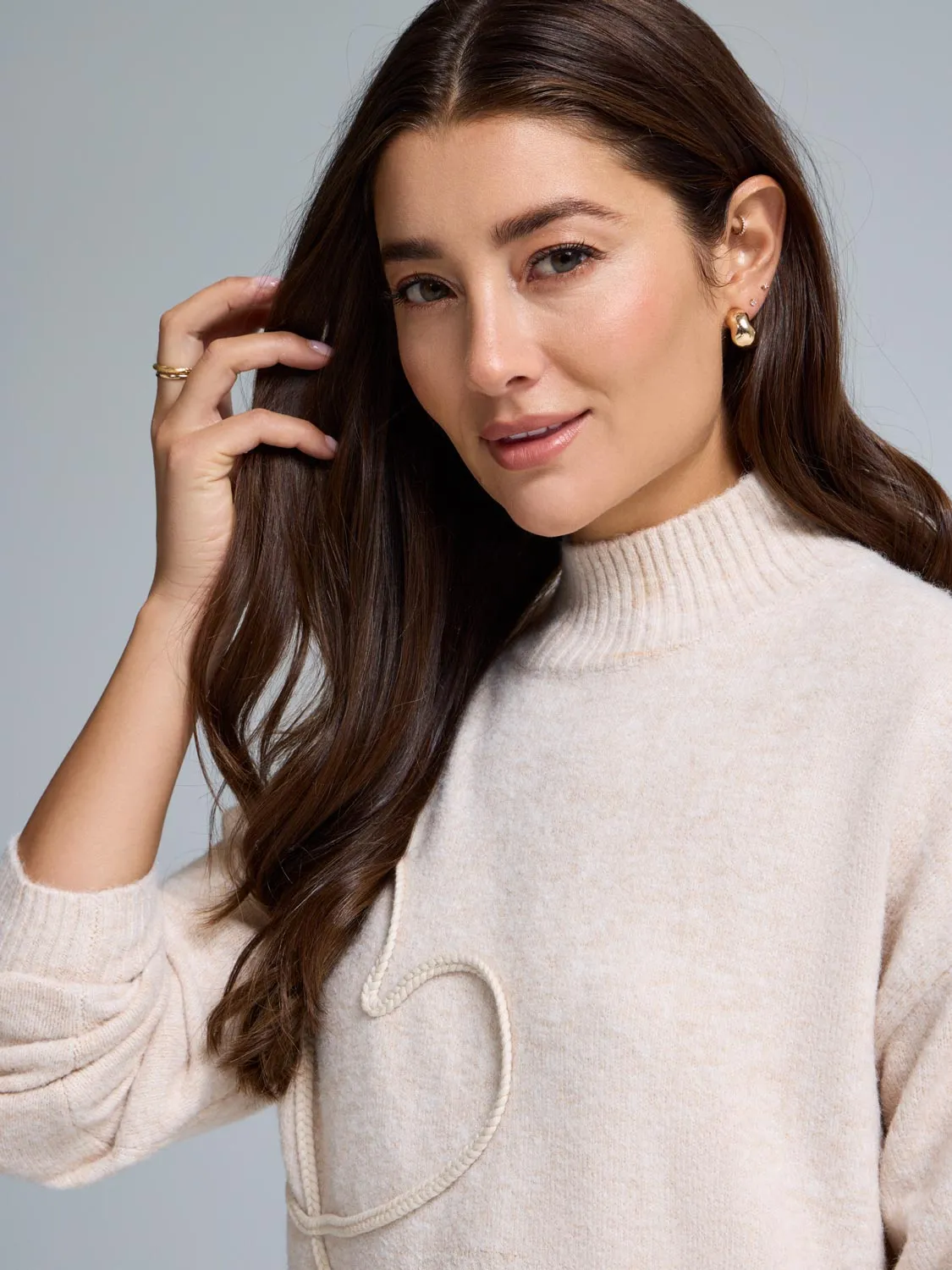 Braided Heart Mock Neck Sweater sold by Suzy Shier product image thumbnail 2