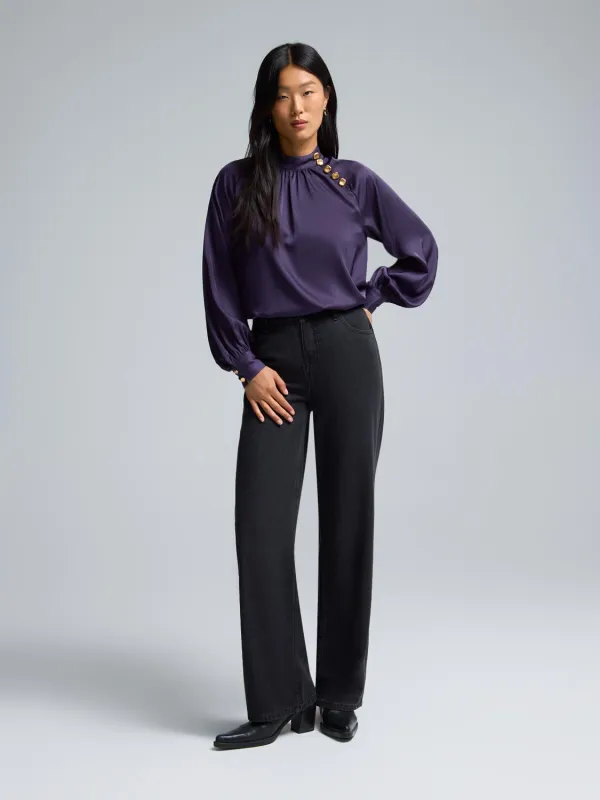 Satin-Like Mock Neck Blouse sold by Suzy Shier