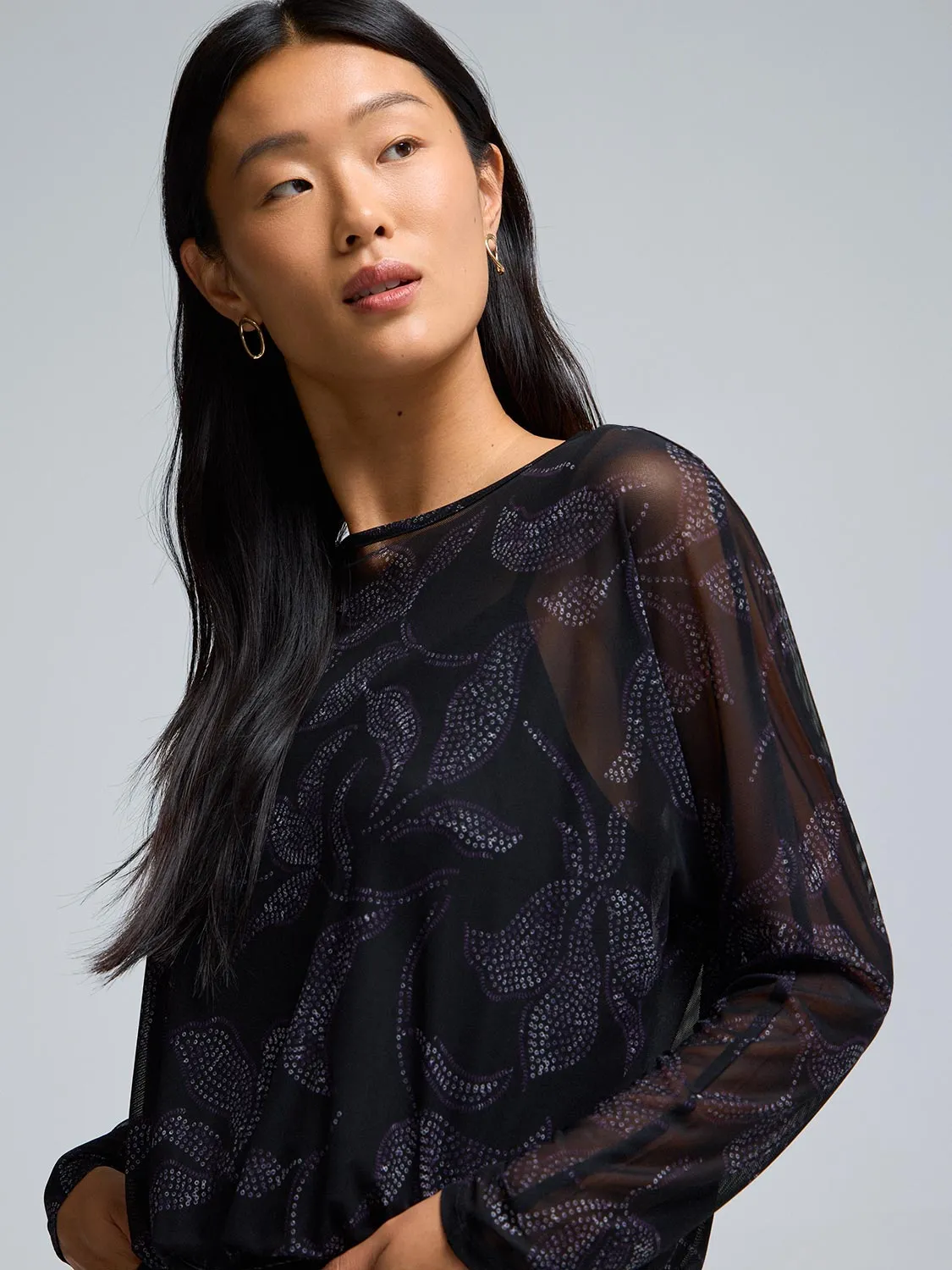 Floral Print Mesh Bubble Top sold by Suzy Shier product image thumbnail 2