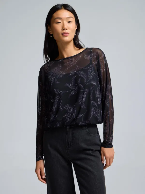 Floral Print Mesh Bubble Top sold by Suzy Shier