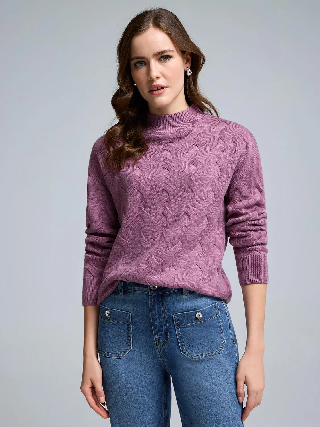 Basketweave Mock Neck Sweater sold by Suzy Shier product image thumbnail 4