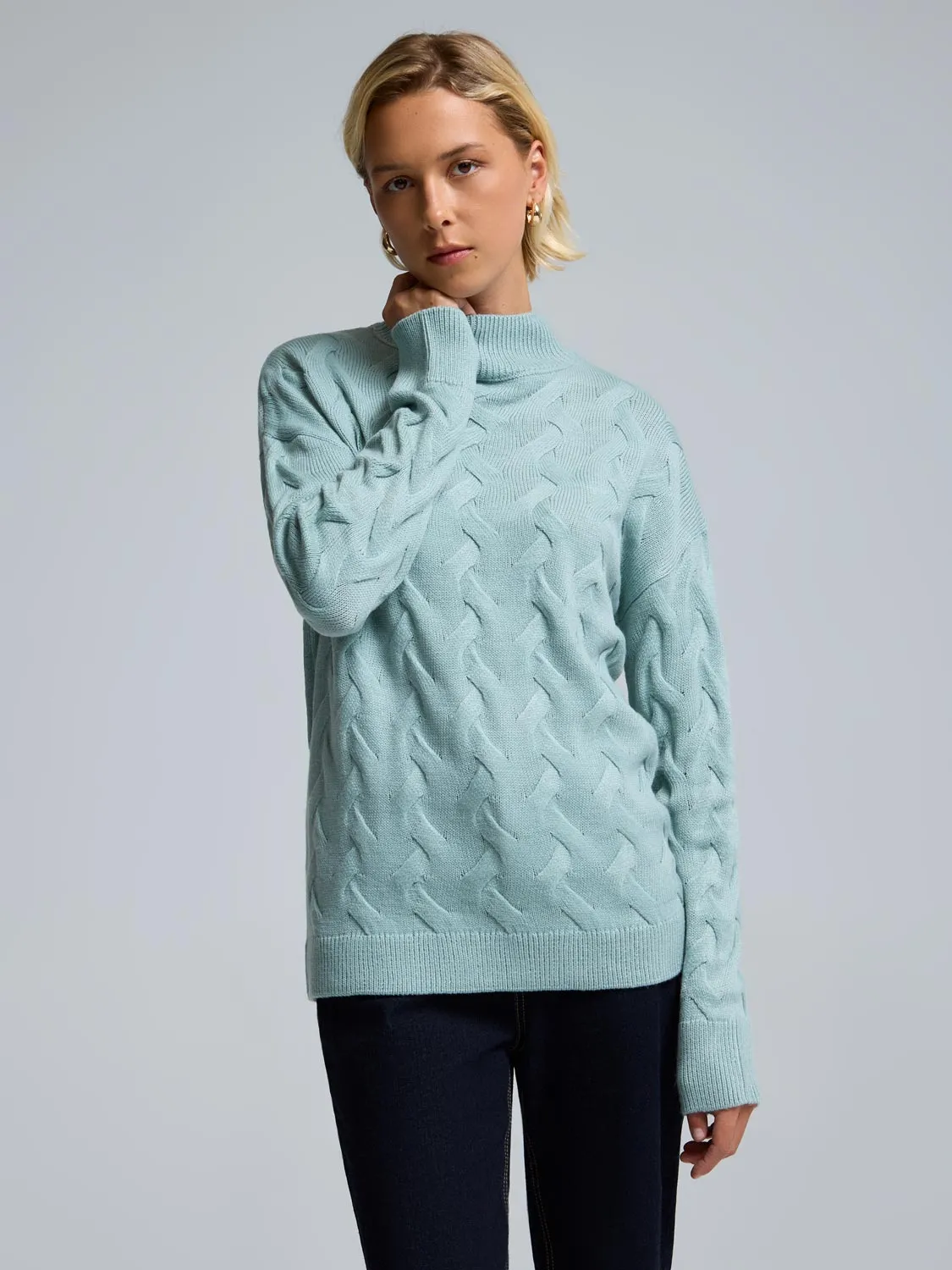 Basketweave Mock Neck Sweater sold by Suzy Shier