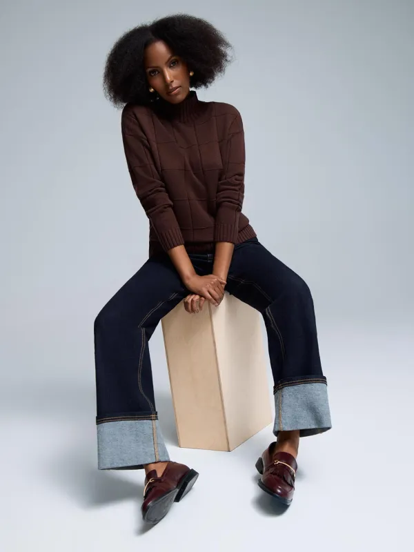 Square Pattern Mock Neck Sweater sold by Suzy Shier