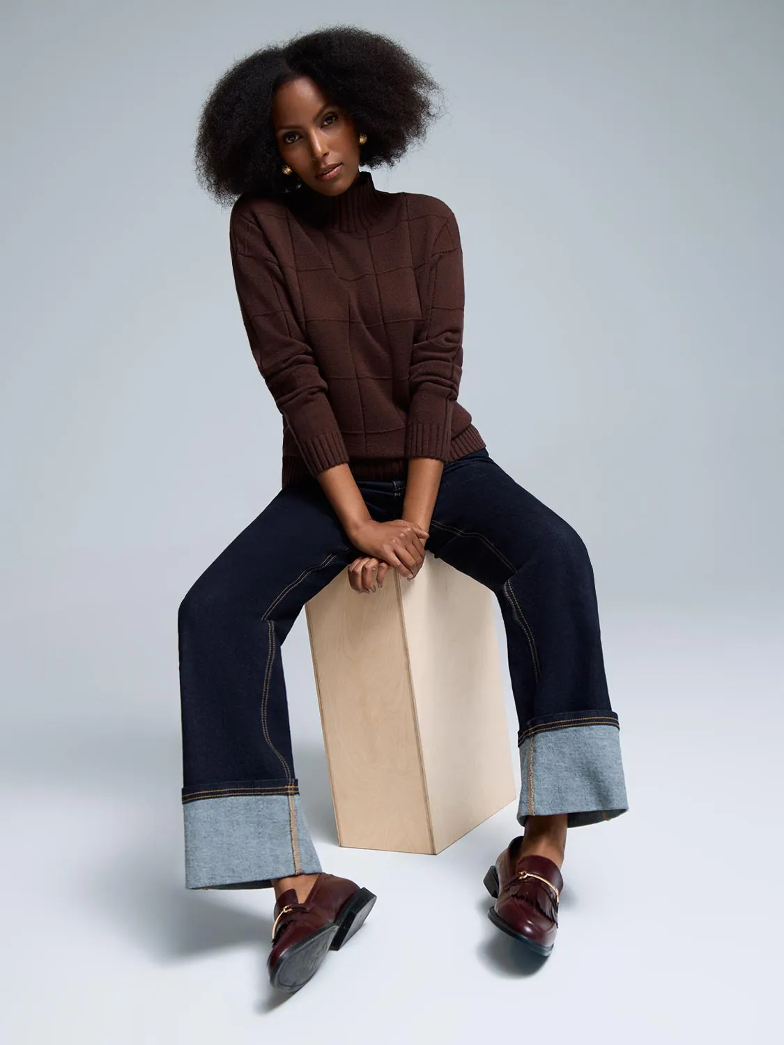 Square Pattern Mock Neck Sweater sold by Suzy Shier