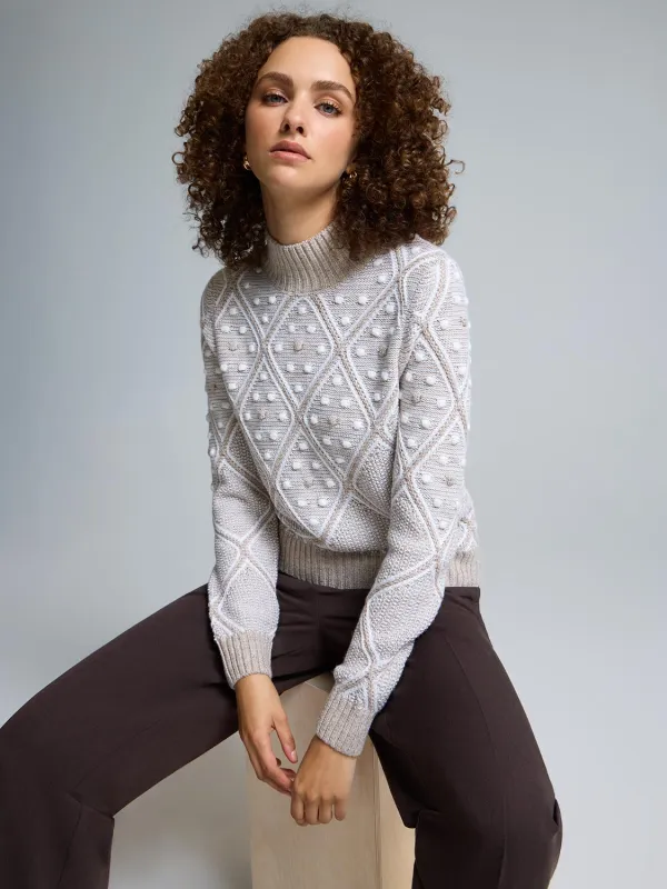 Mock Neck Pom Pom Detailed Sweater sold by Suzy Shier