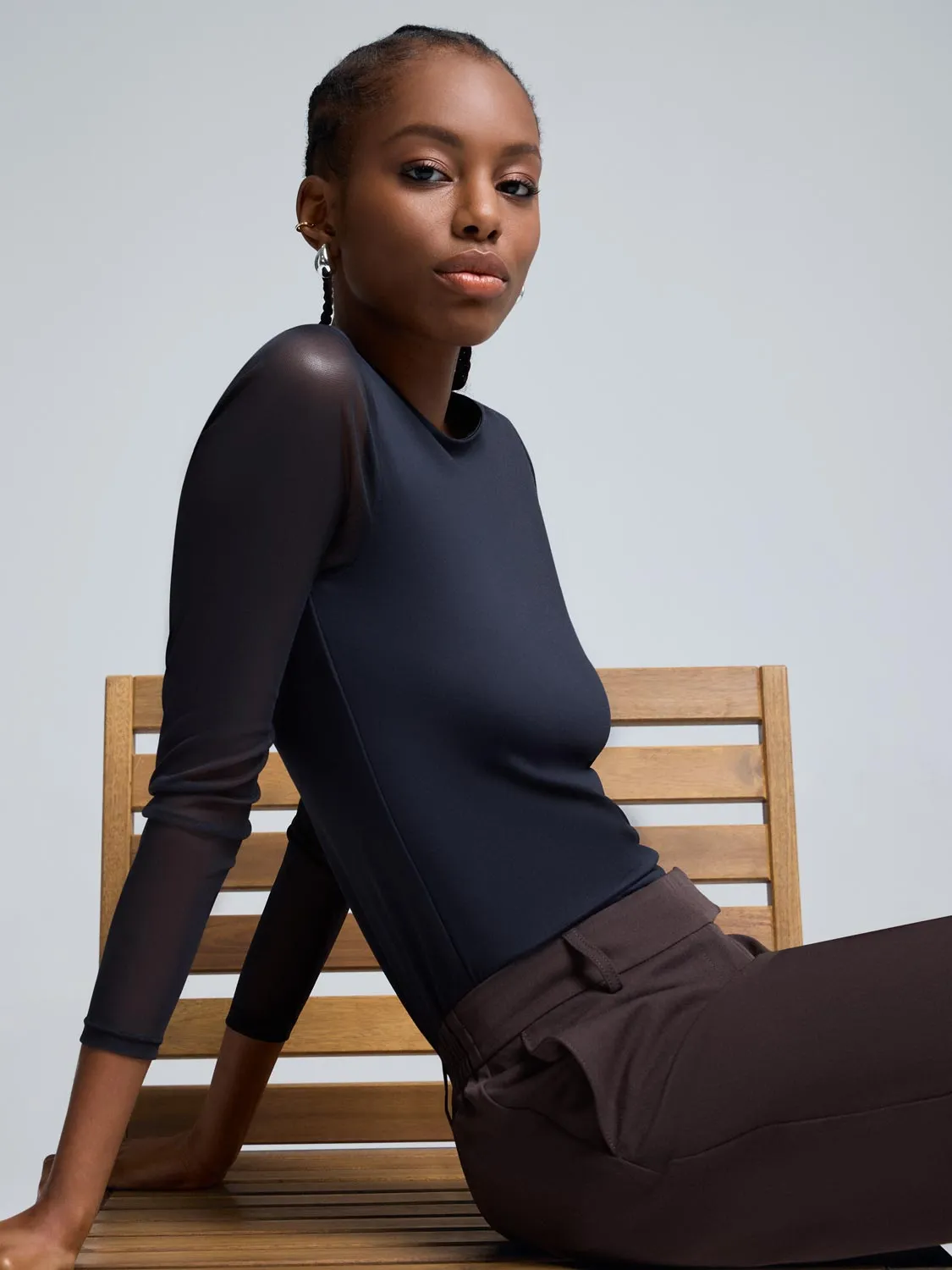 Mesh Sleeve Double Layer Top sold by Suzy Shier