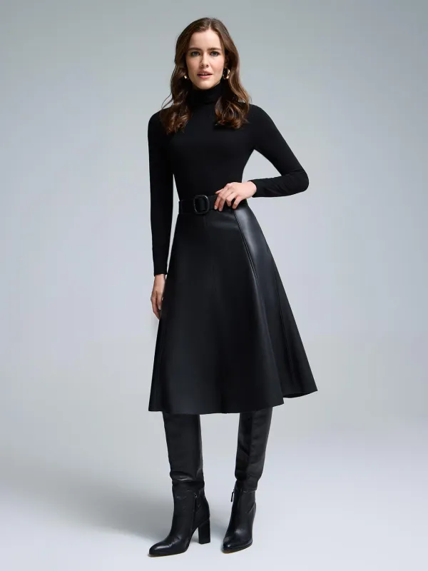 Belted Faux Leather Midi Skirt sold by Suzy Shier