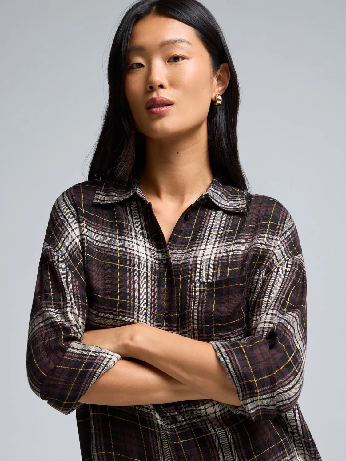 Plaid Button-Front Blouse sold by Suzy Shier product image thumbnail 3