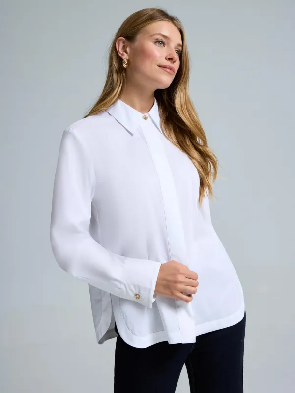 Cotton Poplin Button-Front Blouse sold by Suzy Shier