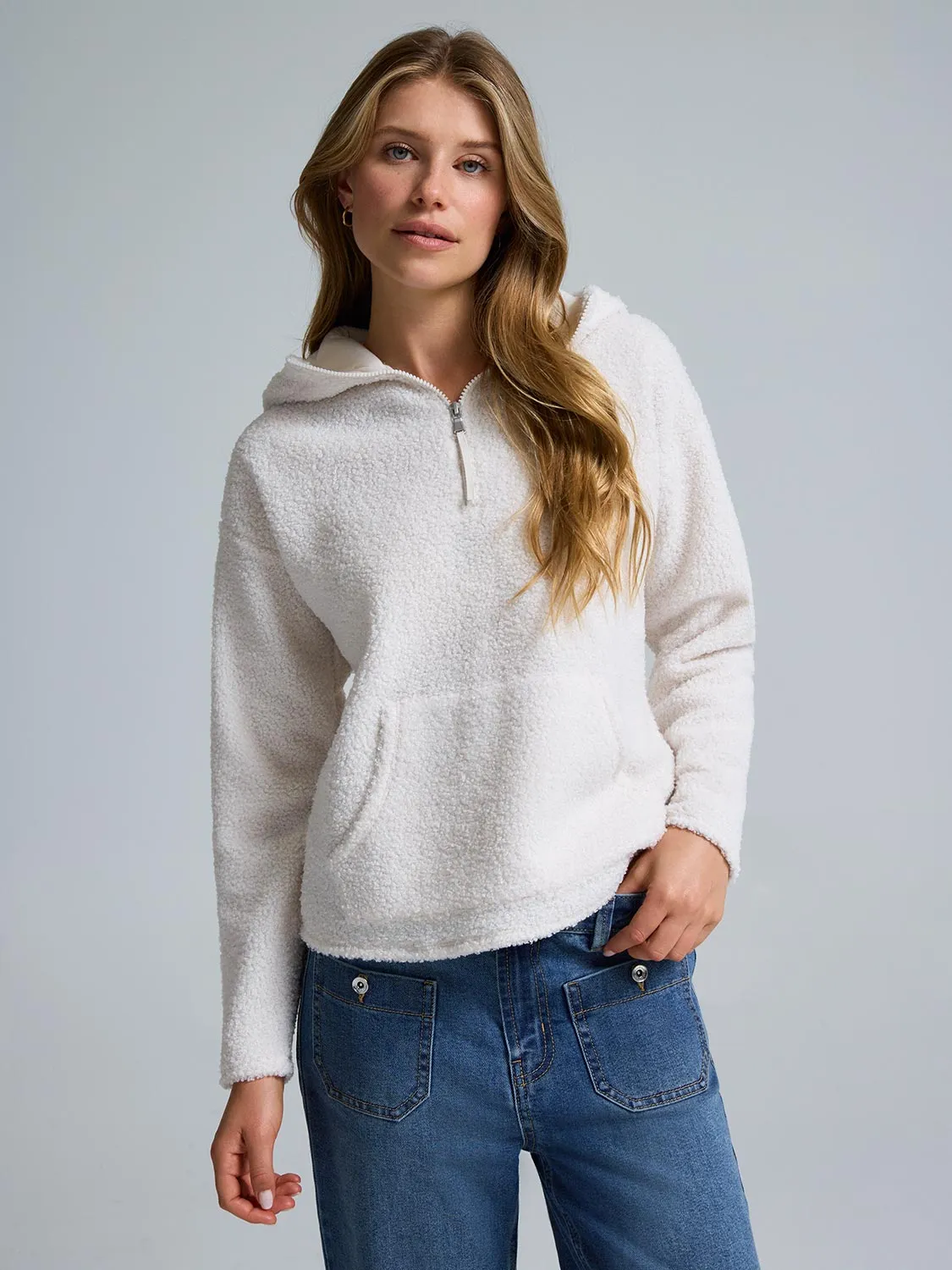 Quarter-Zip Sherpa Hoodie sold by Suzy Shier product image thumbnail 2