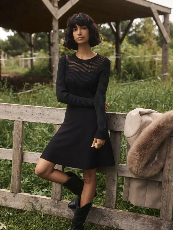 Sheer Yoke Flared Mini Dress sold by Suzy Shier