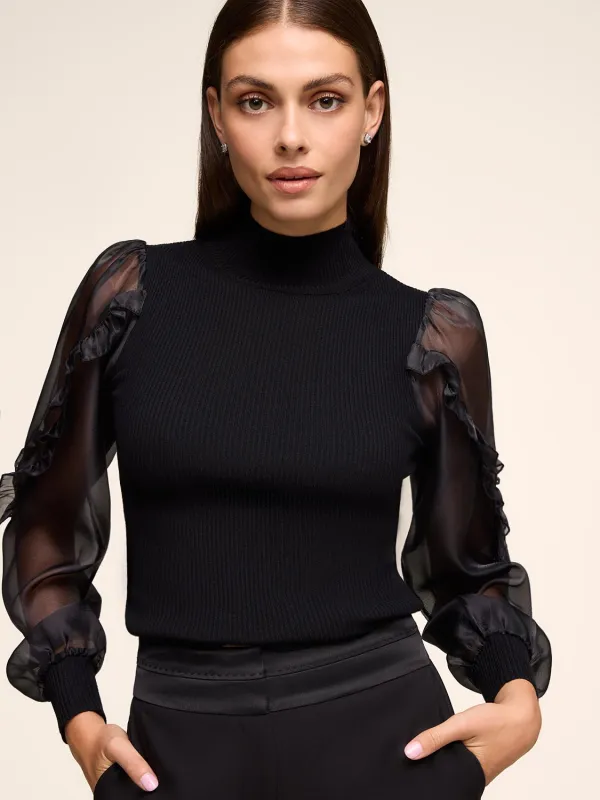 Mock Neck Sweater With Organza Sleeves sold by Suzy Shier