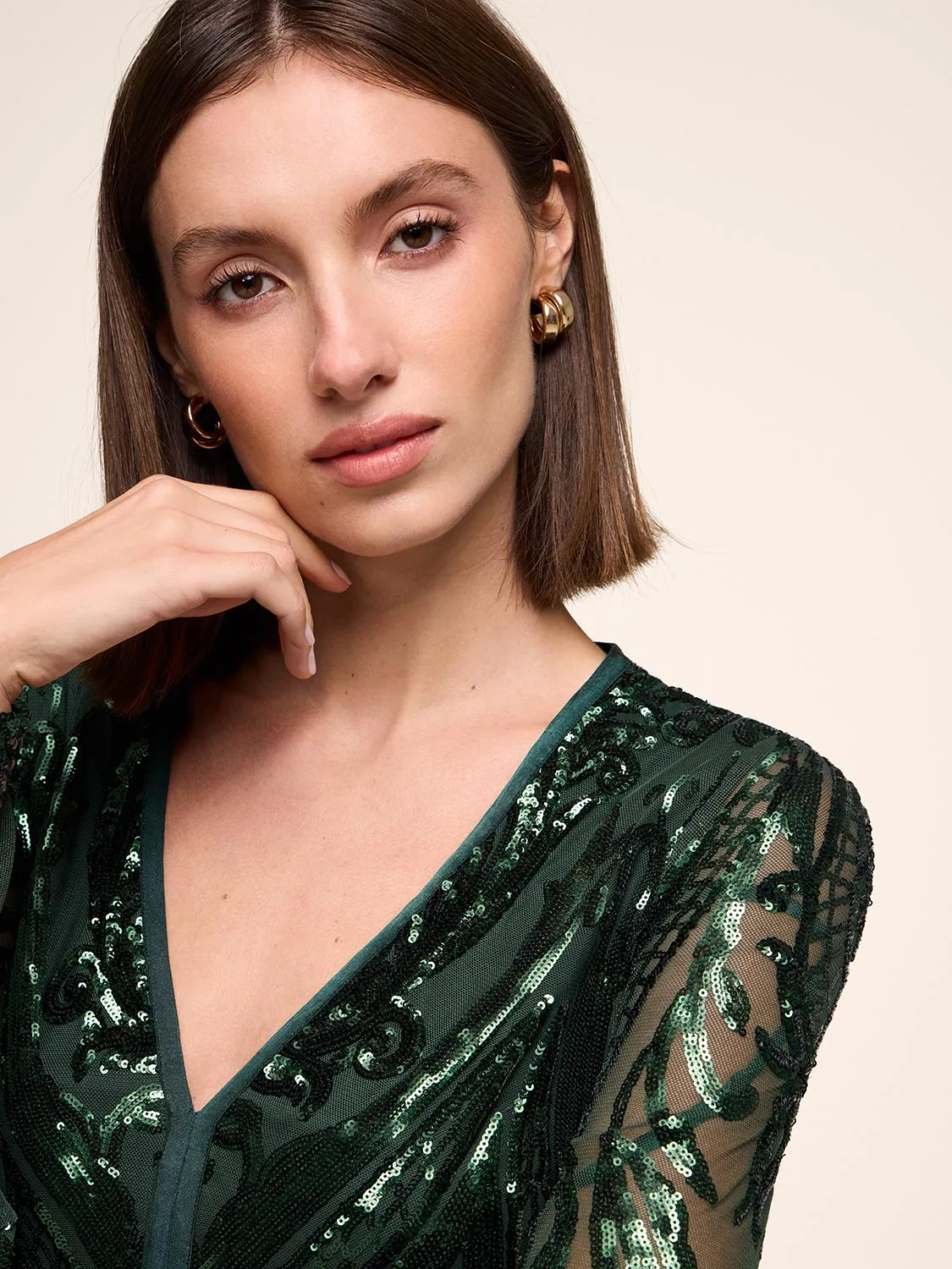 Long Sleeve Floral Sequin Gown sold by Suzy Shier product image thumbnail 3