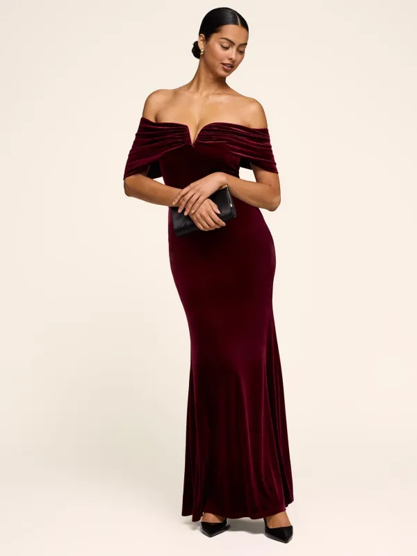 Off-The-Shoulder Velvet Gown sold by Suzy Shier