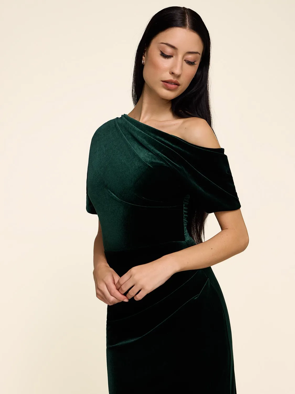 Velvet Gown With Asymmetric Neckline sold by Suzy Shier product image thumbnail 3