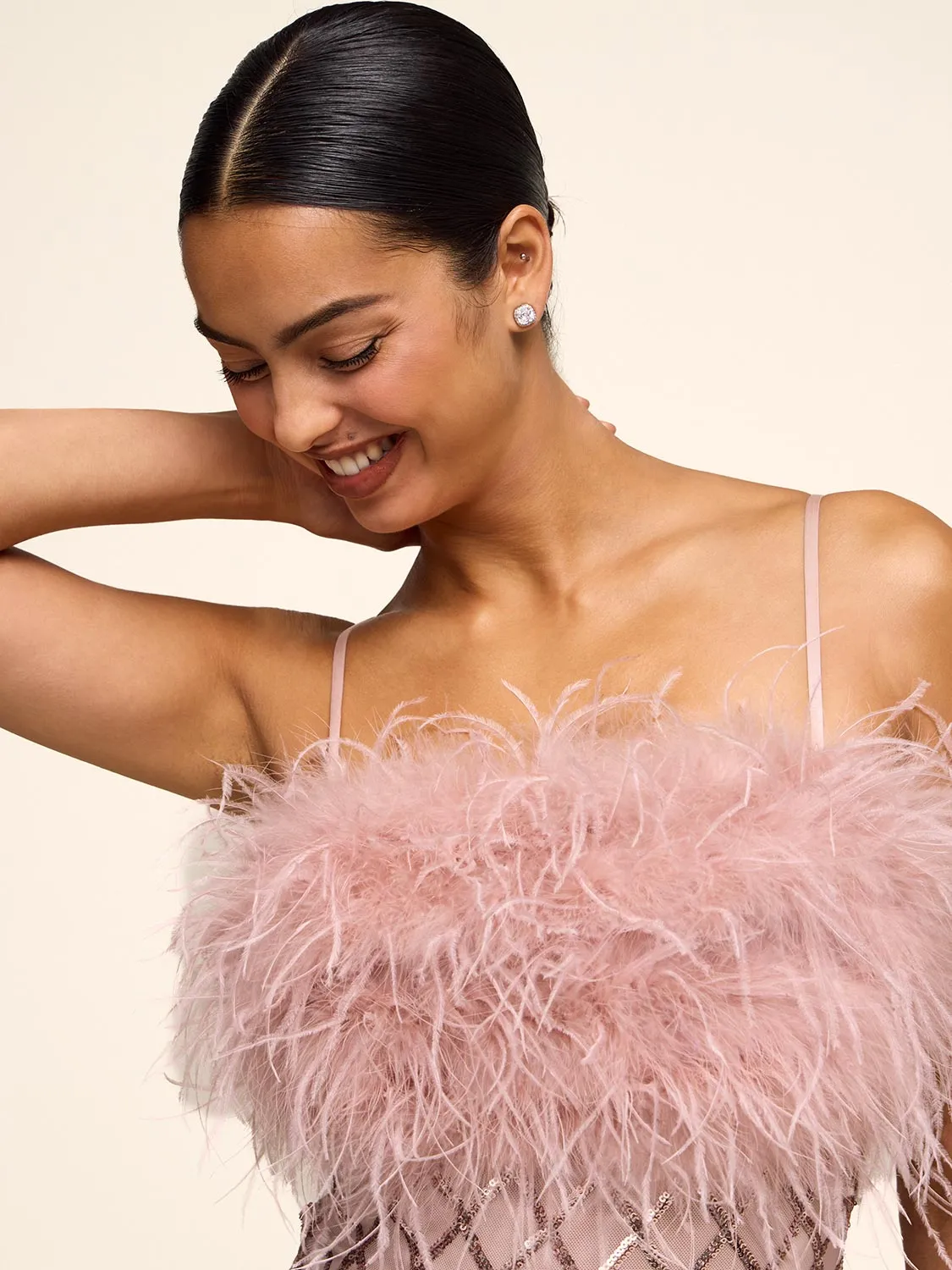 Sequin Midi Dress With Feather Trim sold by Suzy Shier product image thumbnail 5