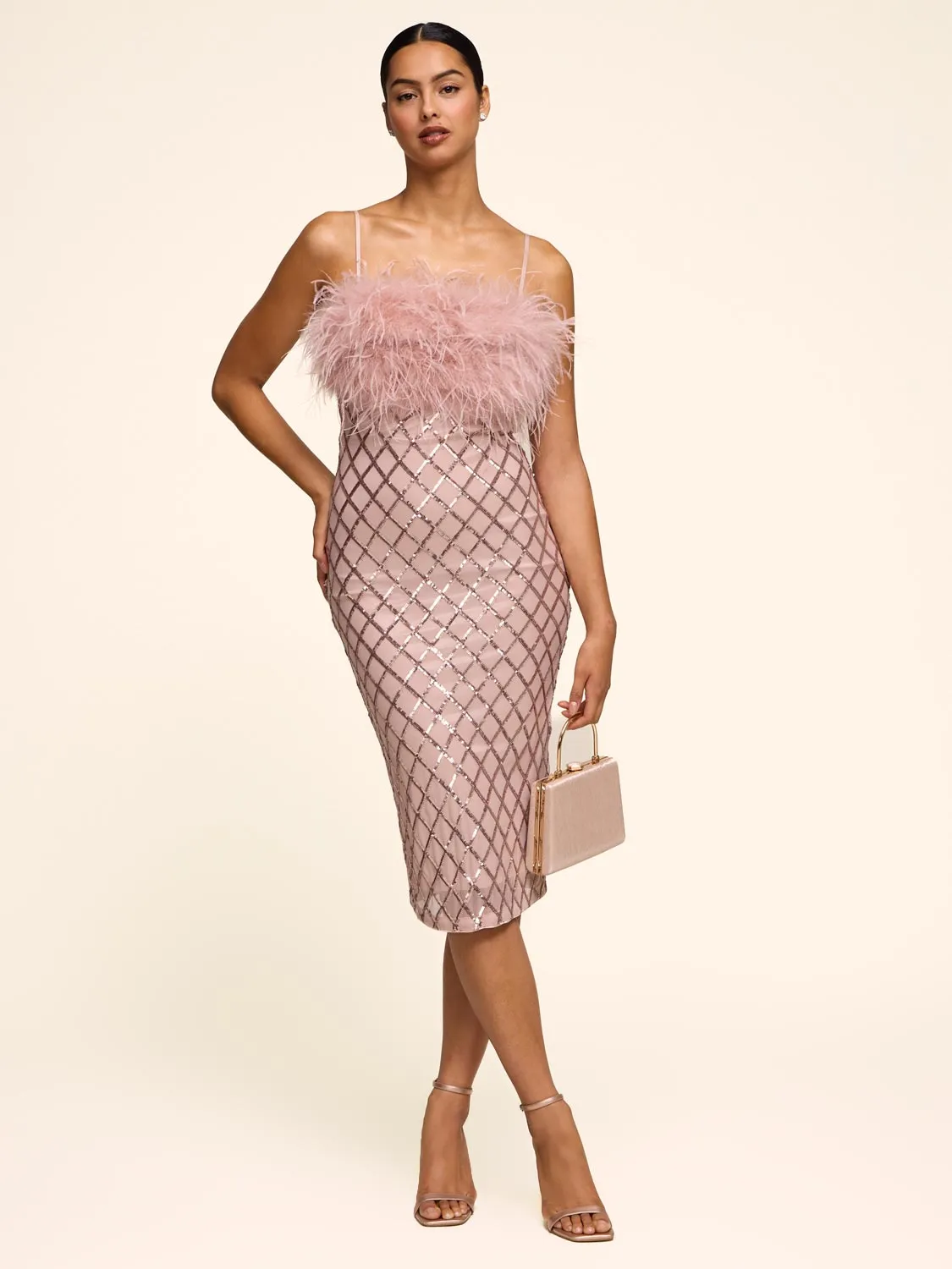 Sequin Midi Dress With Feather Trim sold by Suzy Shier product image thumbnail 2