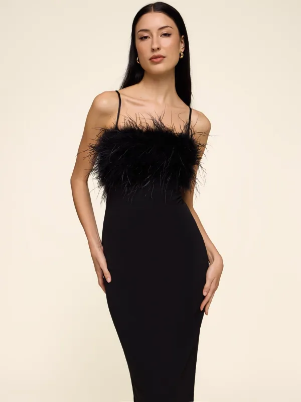 Midi Dress With Feather Trim sold by Suzy Shier