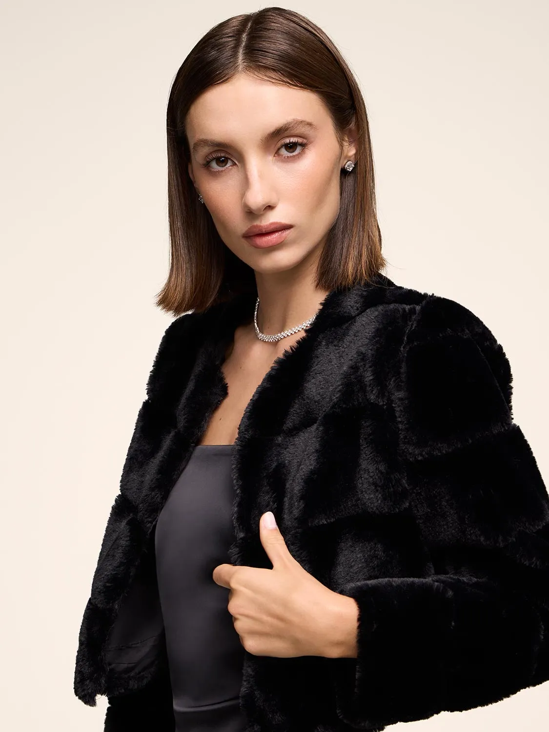 Striped Faux-Fur Bolero sold by Suzy Shier product image thumbnail 3