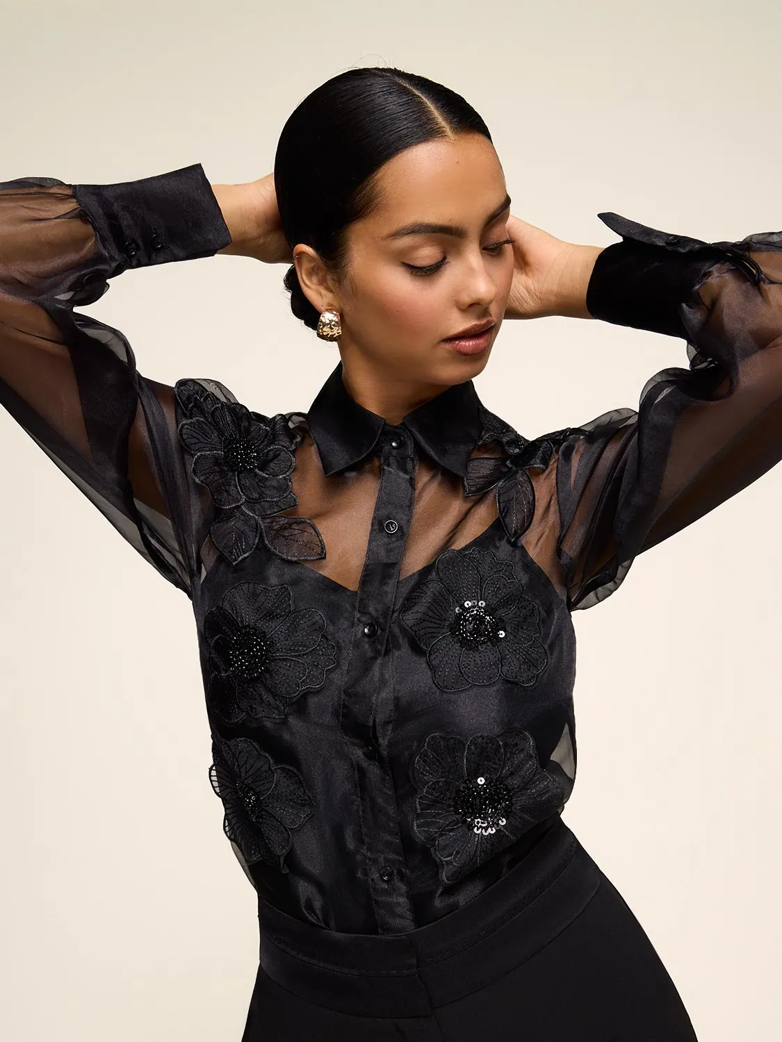 Organza Blouse With Floral Appliqué sold by Suzy Shier product image thumbnail 2