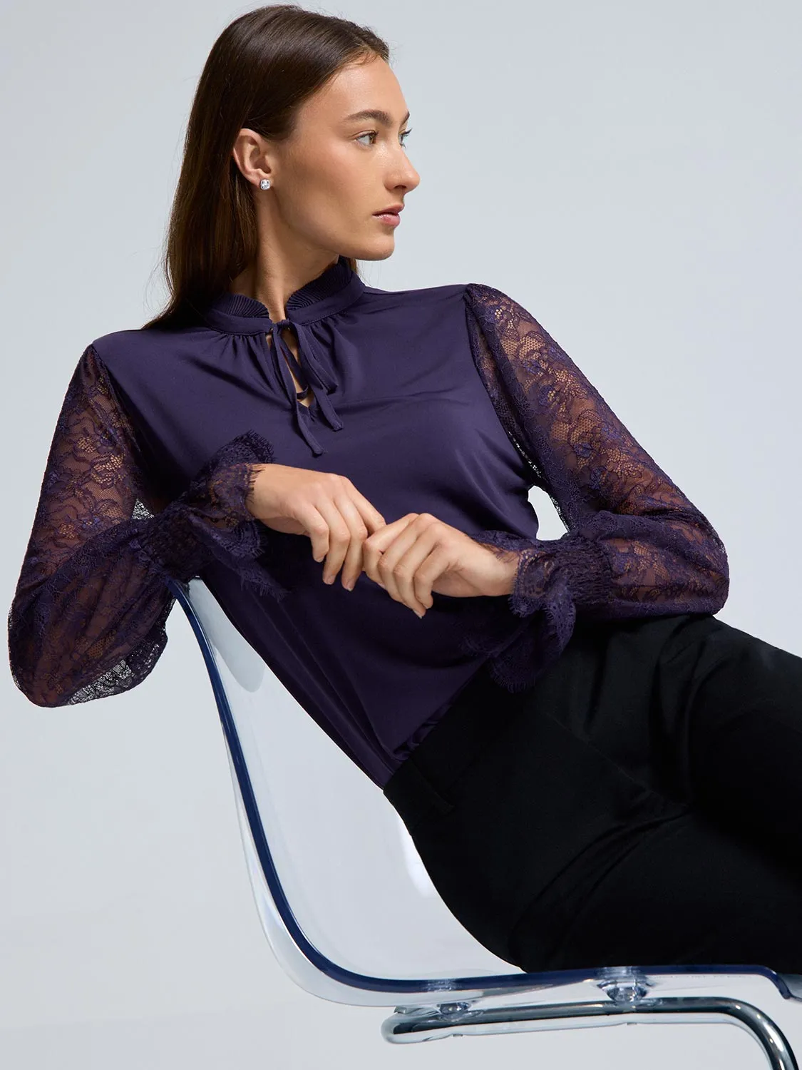 Lace Sleeve Tie Front Top sold by Suzy Shier