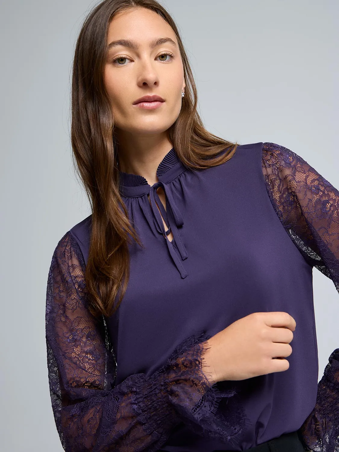 Lace Sleeve Tie Front Top sold by Suzy Shier product image thumbnail 4