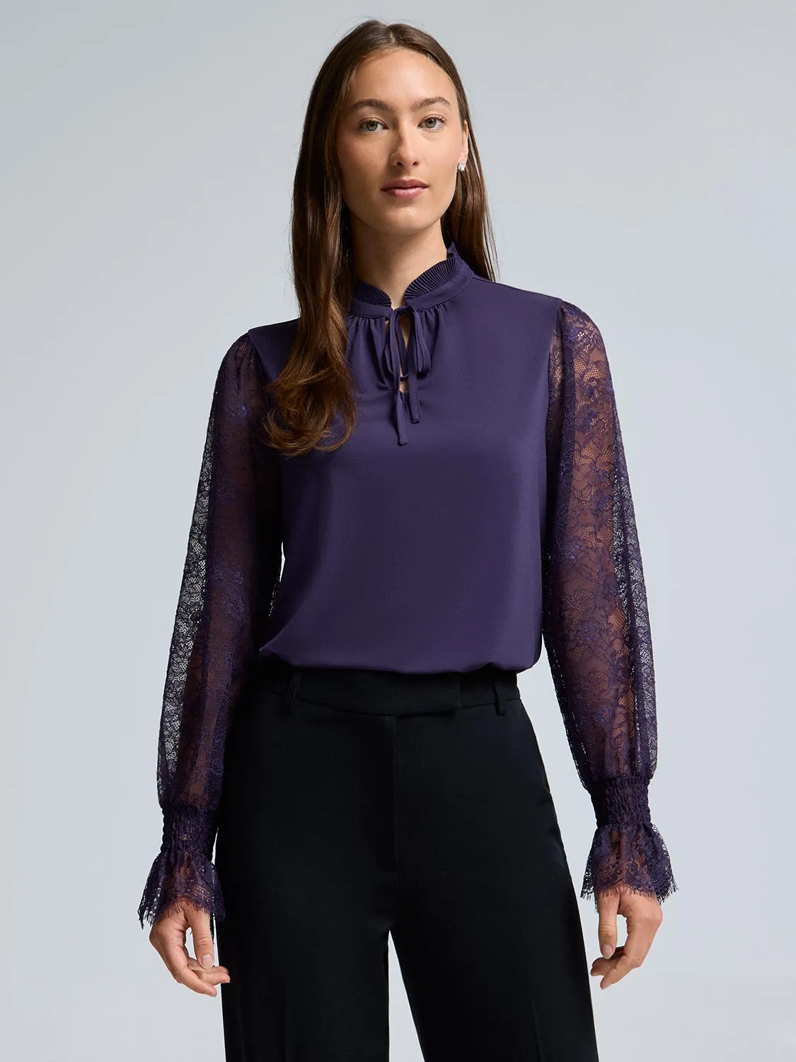 Lace Sleeve Tie Front Top sold by Suzy Shier product image thumbnail 2