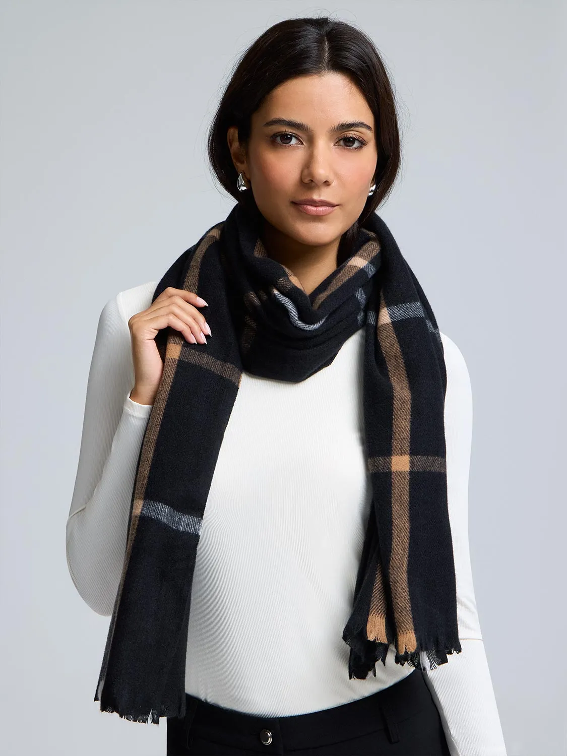 Soft Brushed Grid Scarf sold by Suzy Shier