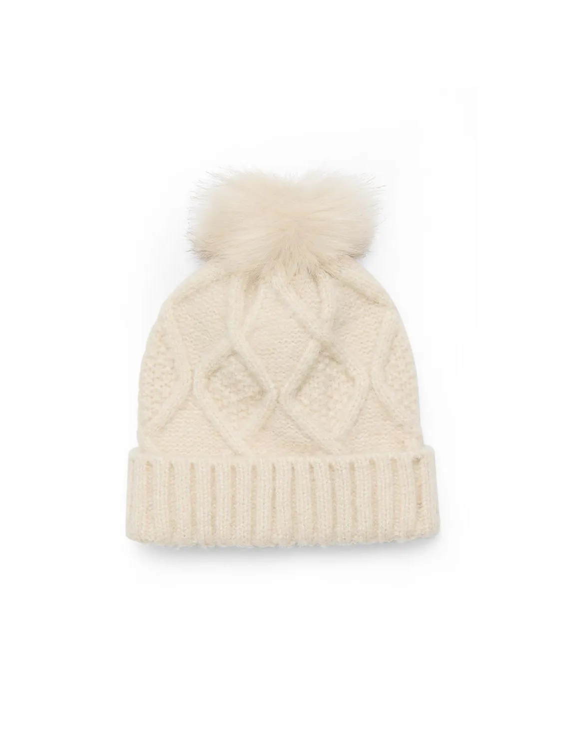 Cable Knit Hat With Faux Fur Pom Pom sold by Suzy Shier product image thumbnail 2