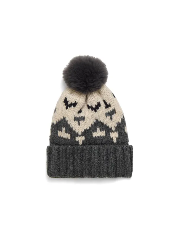 Jacquard Hat With Pom Pom sold by Suzy Shier