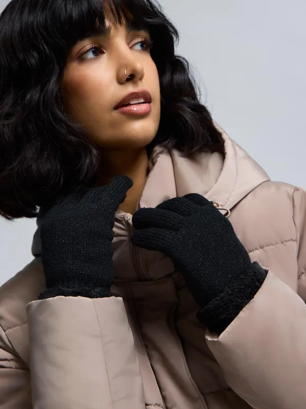 Faux Fur Trim Knit Gloves sold by Suzy Shier