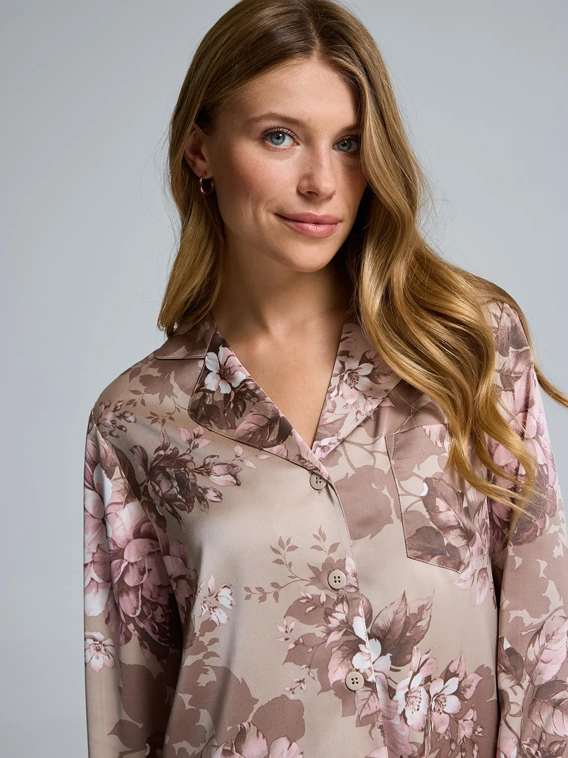 Floral Satin Button-Down Pajama Set sold by Suzy Shier product image thumbnail 5