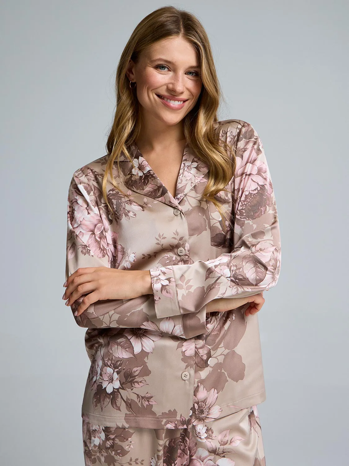 Floral Satin Button-Down Pajama Set sold by Suzy Shier product image thumbnail 4