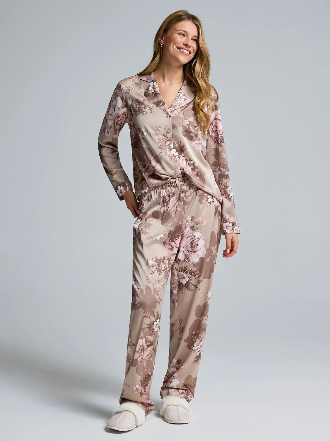 Floral Satin Button-Down Pajama Set sold by Suzy Shier product image thumbnail 3