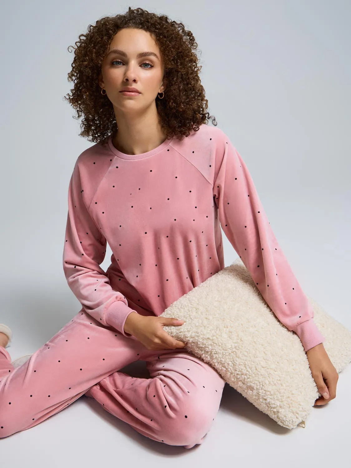 Polka Dot Velour Pajama Set sold by Suzy Shier