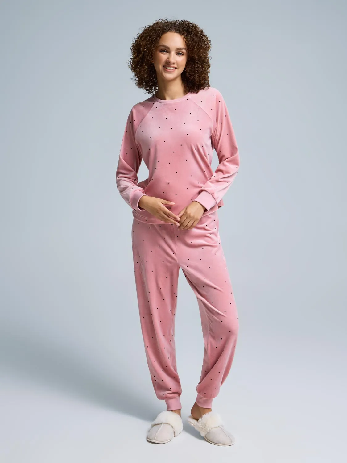 Polka Dot Velour Pajama Set sold by Suzy Shier product image thumbnail 2