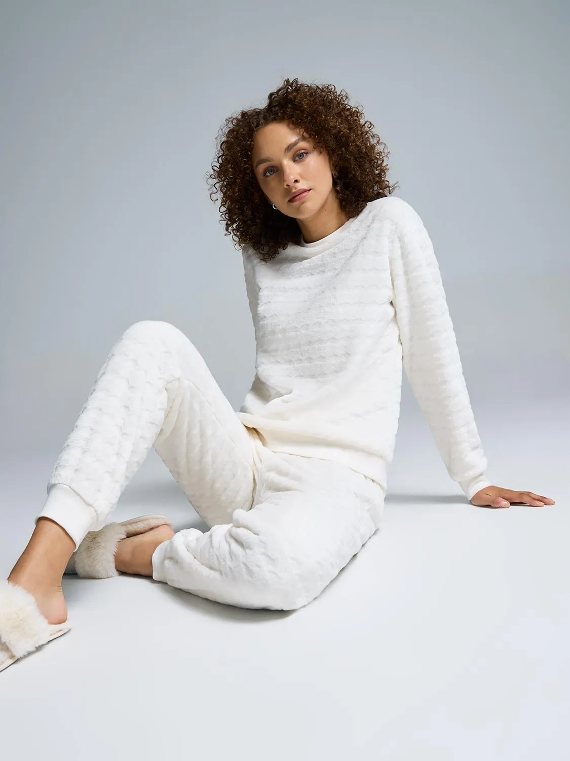 Houndstooth Print Plush Pajama Set sold by Suzy Shier