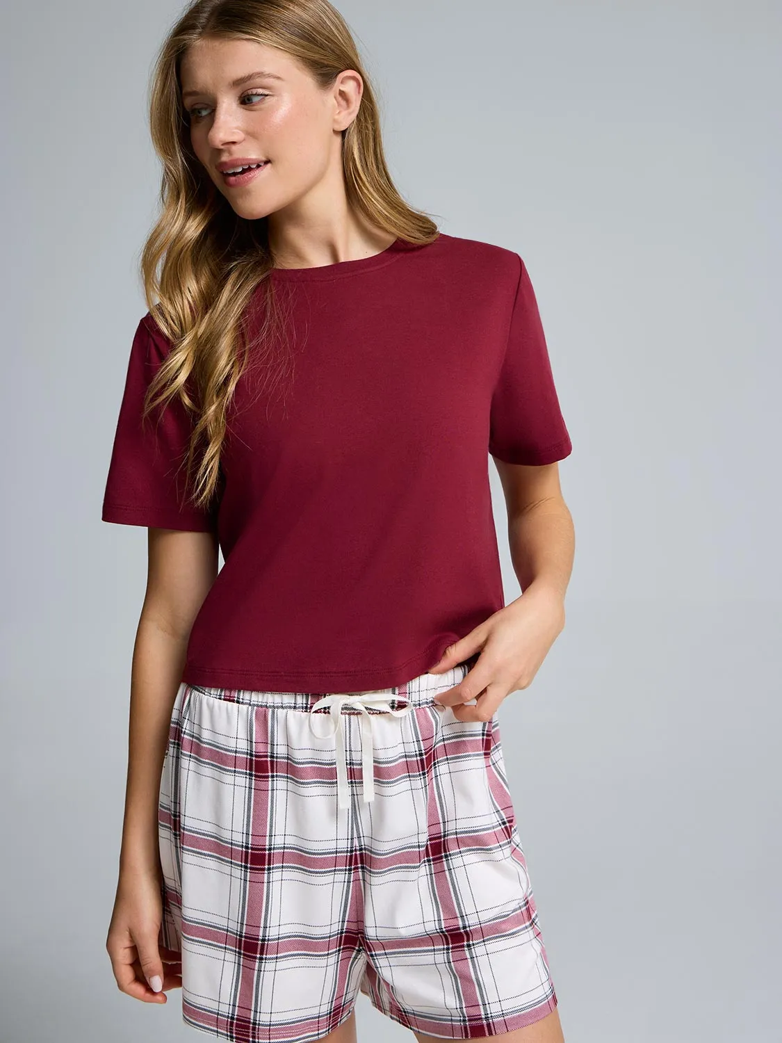 Plaid Print Short Pajama Set sold by Suzy Shier product image thumbnail 3