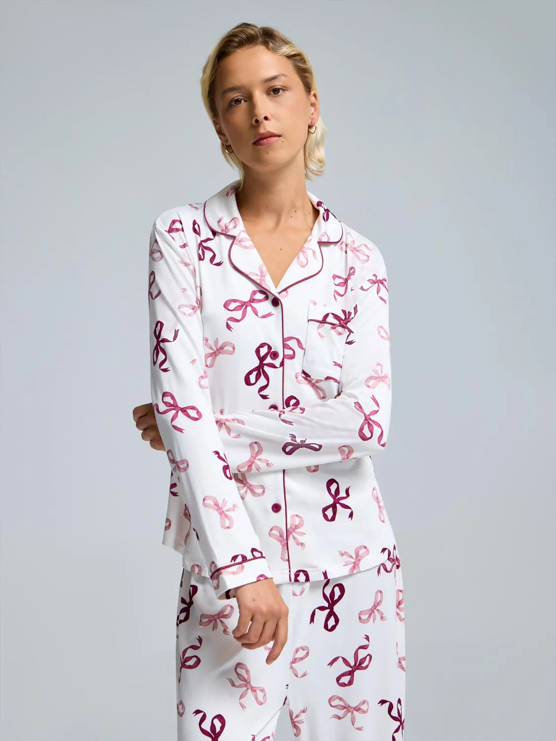 Bow Print Button-Down Pajama Set sold by Suzy Shier product image thumbnail 3