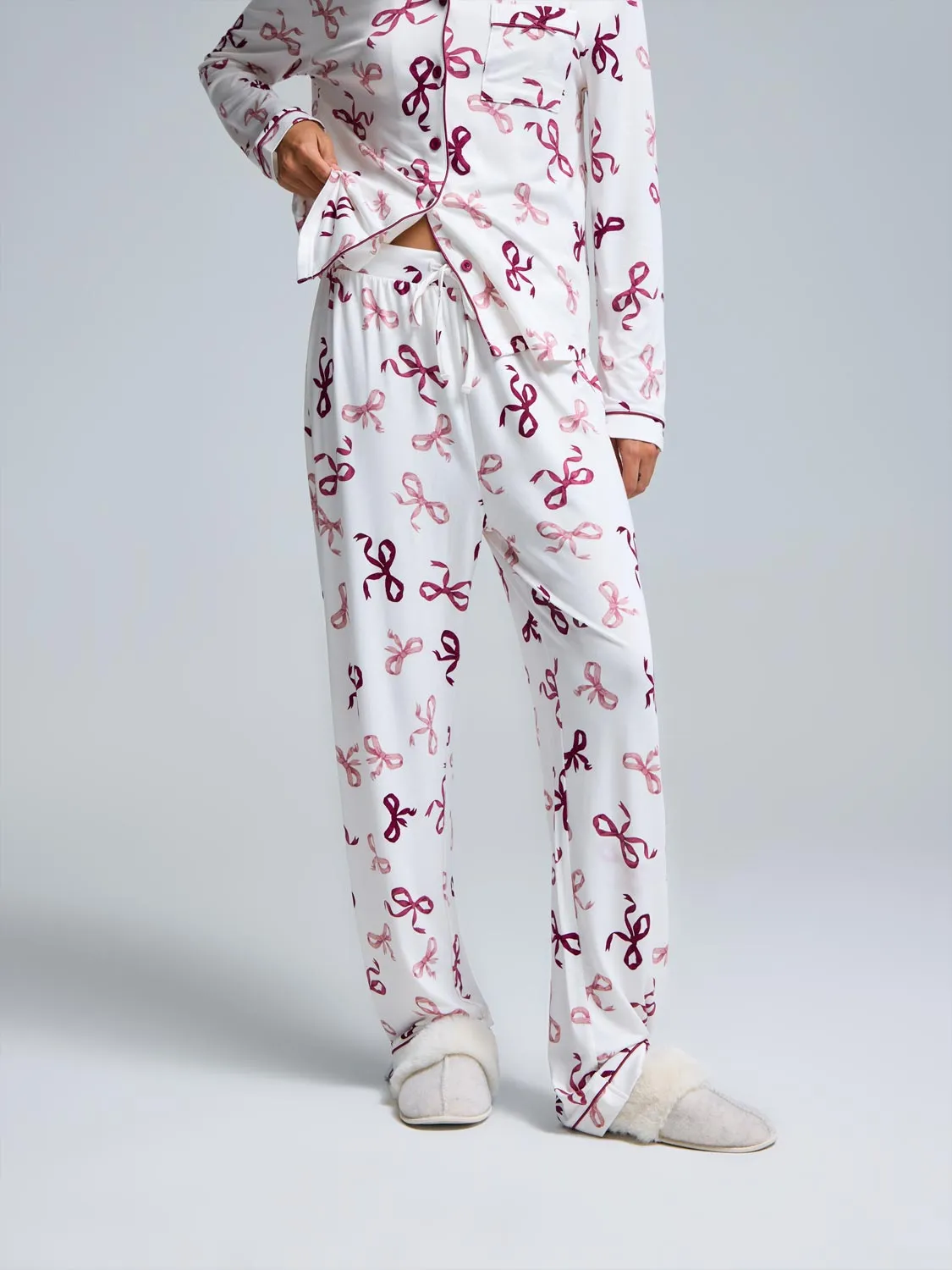 Bow Print Button-Down Pajama Set sold by Suzy Shier product image thumbnail 4