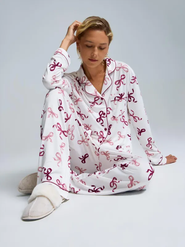 Bow Print Button-Down Pajama Set sold by Suzy Shier