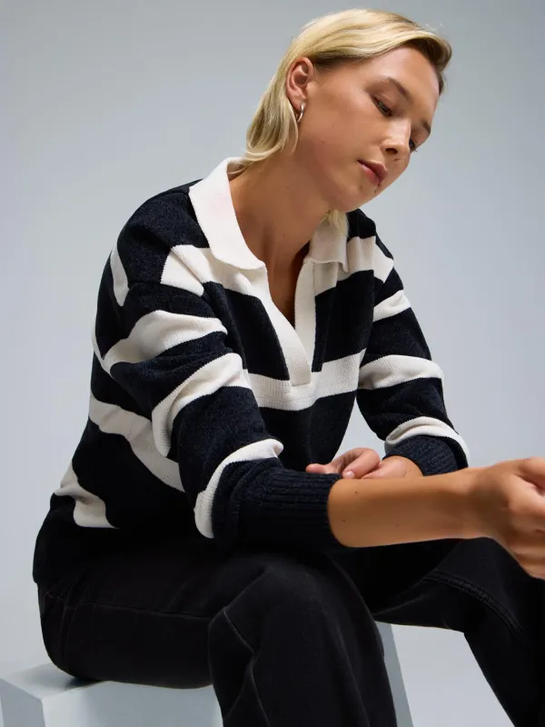 Johnny Collar Striped Chenille Sweater sold by Suzy Shier