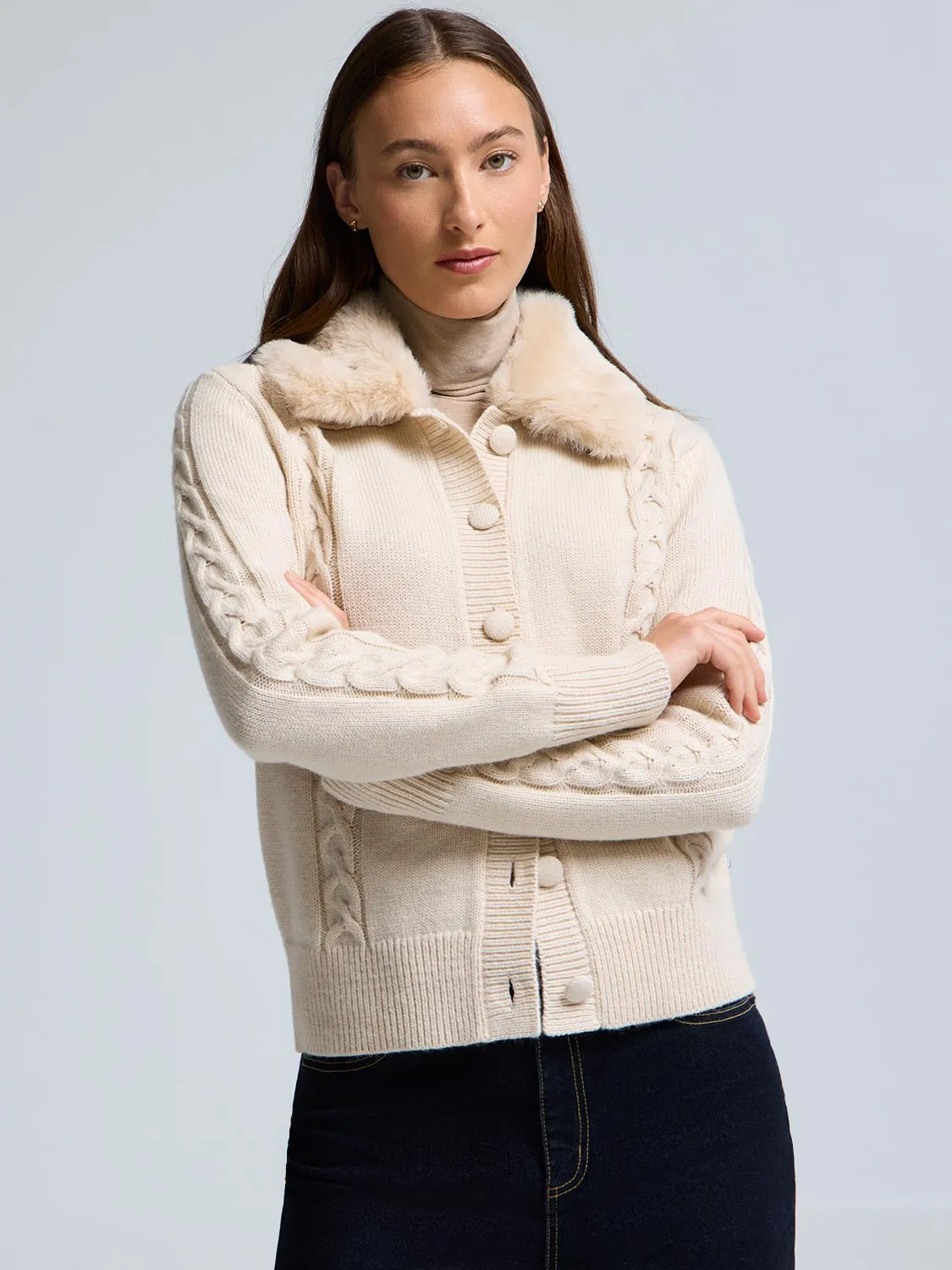 Detachable Faux Fur Collar Cardigan sold by Suzy Shier product image thumbnail 2