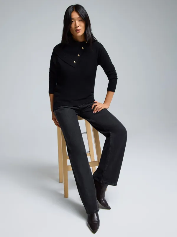 Split Neck Sweater With Button Details sold by Suzy Shier