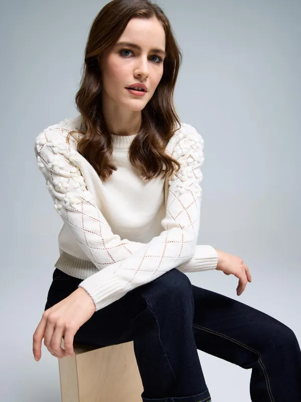 Star Applique Argyle Sleeve Sweater sold by Suzy Shier