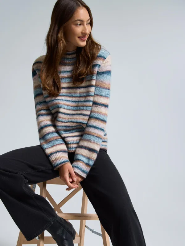 Striped Mock Neck Sweater sold by Suzy Shier