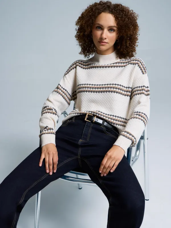 Ribbed Mock Neck Striped Sweater sold by Suzy Shier