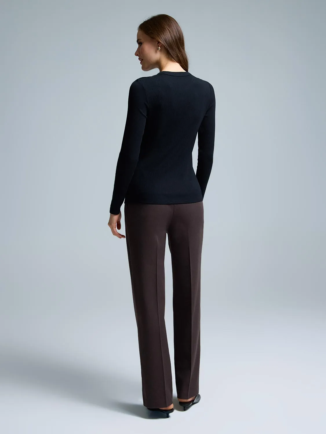 Button-Detail Ribbed Cotton-Blend Top sold by Suzy Shier product image thumbnail 4